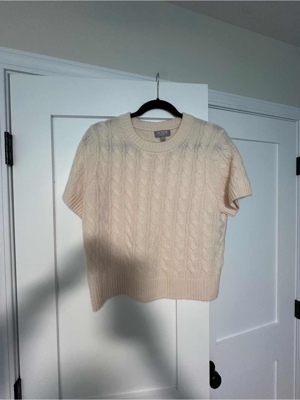 J. Crew Cream Cable-Knit Short-Sleeve Cashmere Sweater